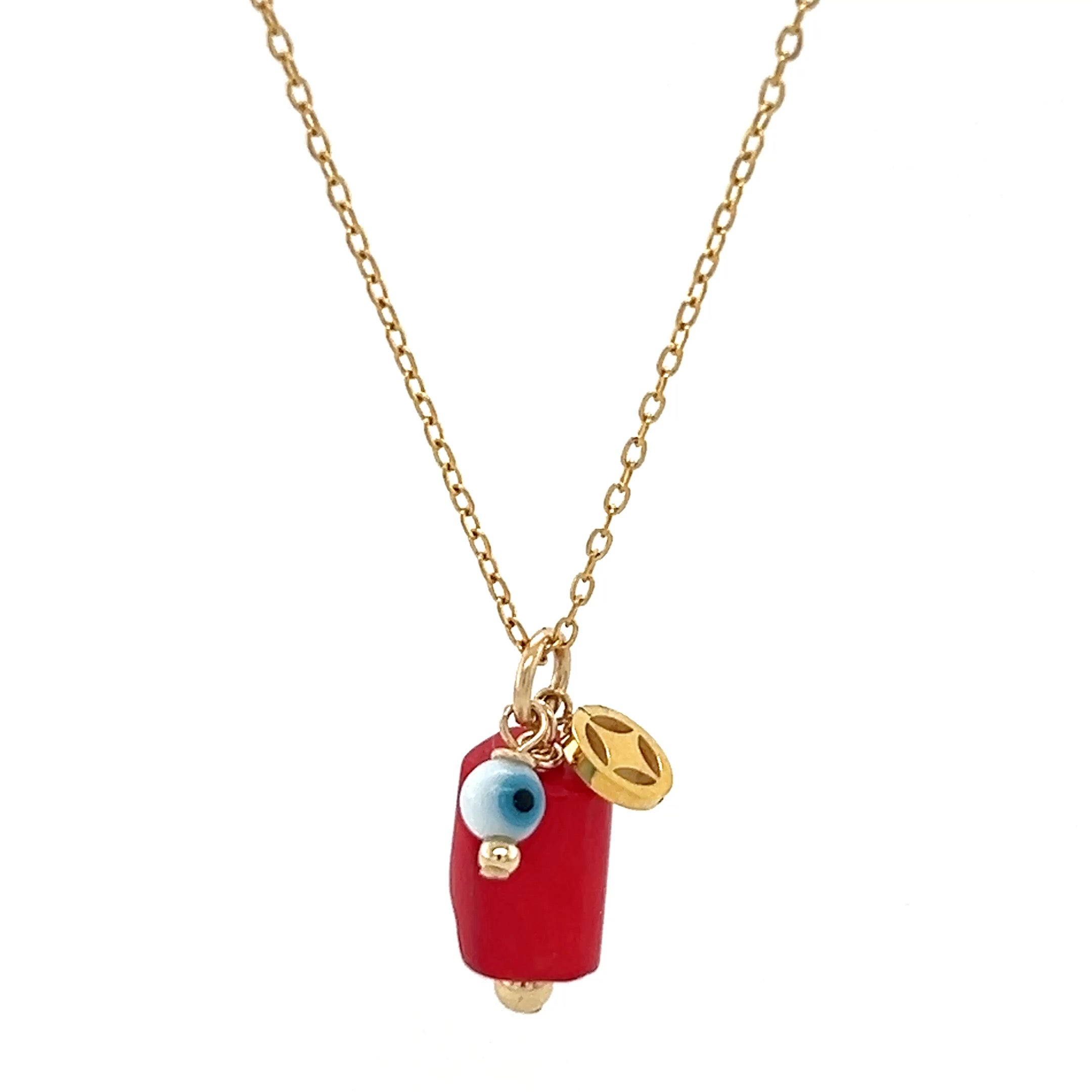 Reflect Coral and Evil Eye Necklace