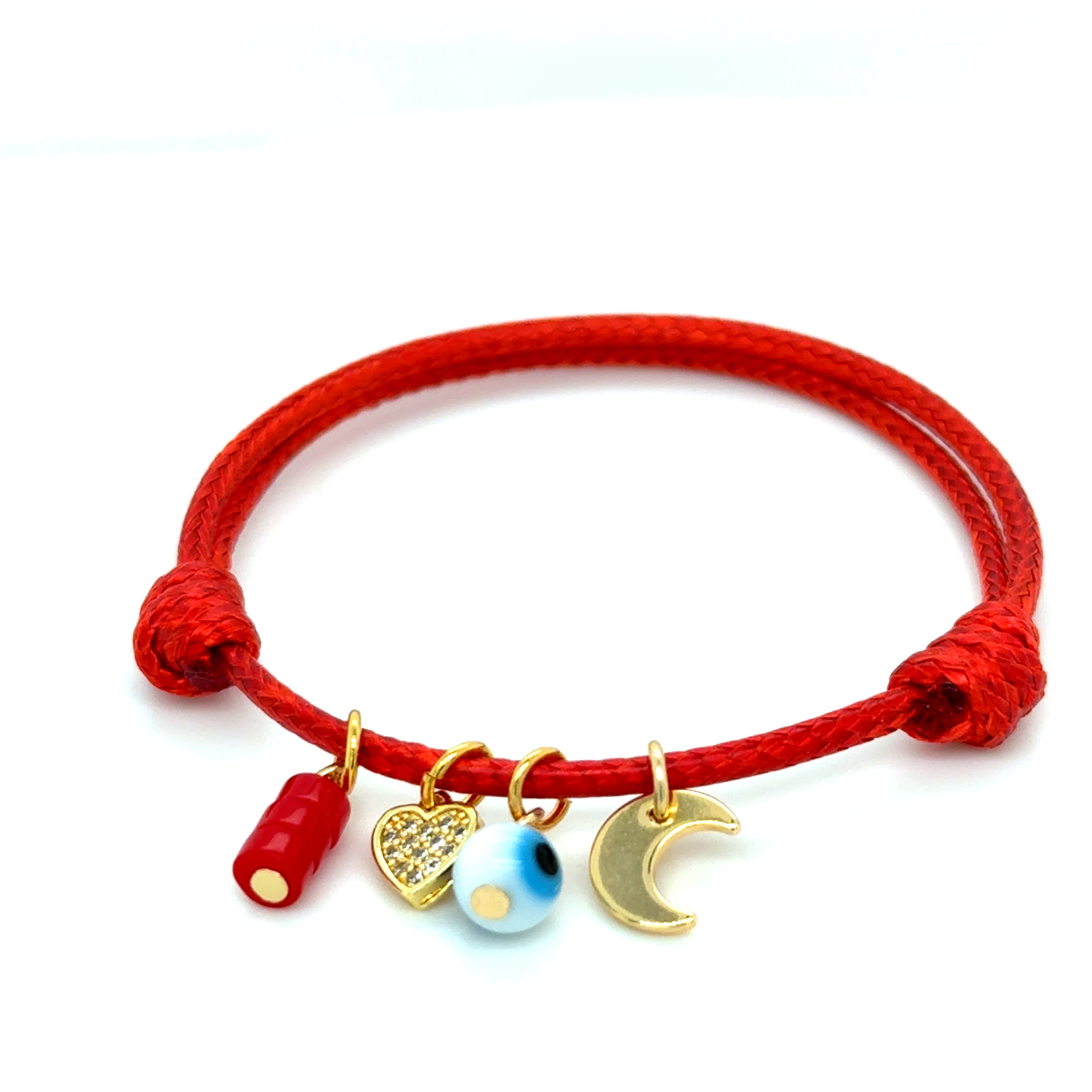 Adjustable Red Bracelet / Moon + Evil Eye